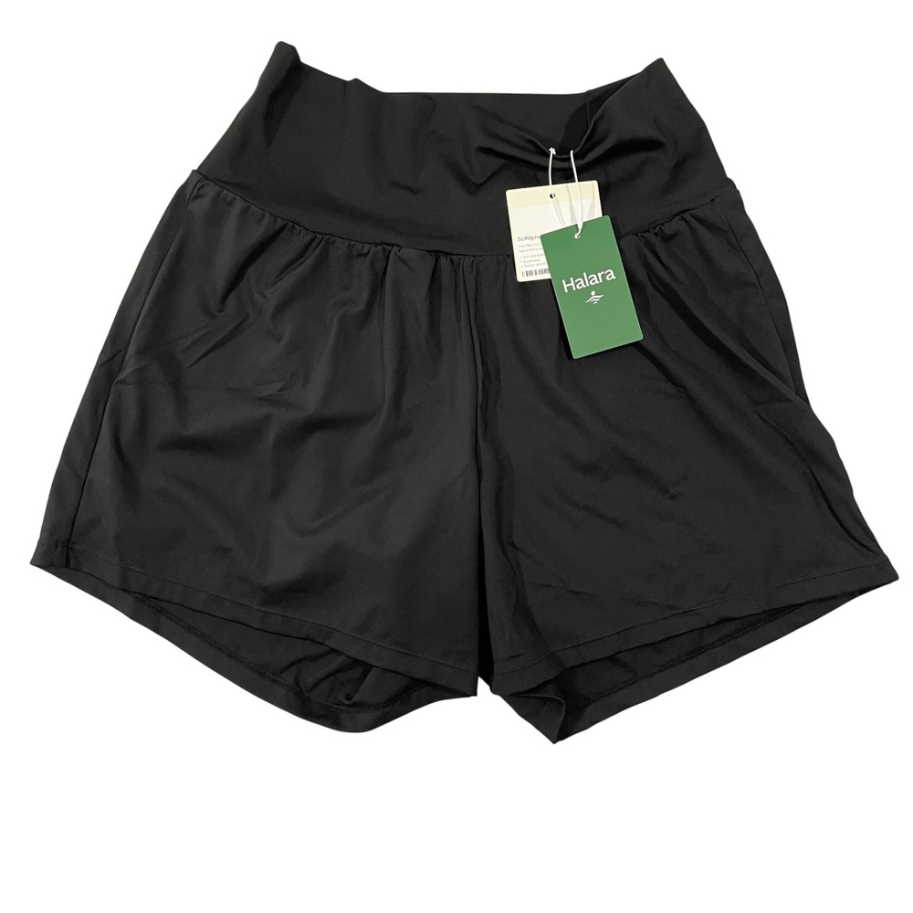 NWT Halara SoftlyZero Airy High Waisted 2-in-1 Workout Shorts Black Large 
5"